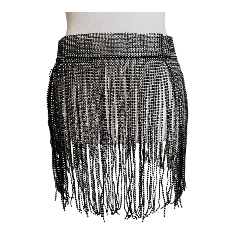 Black Rhinestone Fringe Belt Skirt